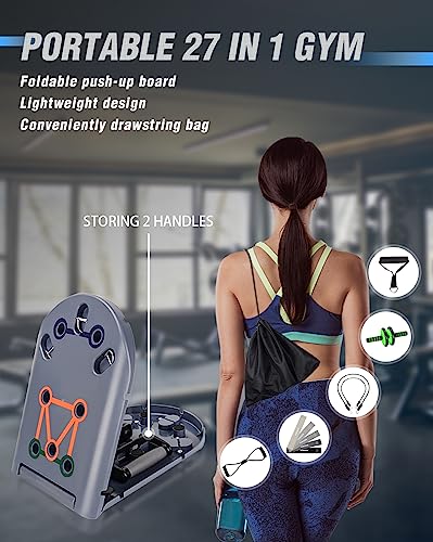 Hikeen Home Workout Equipment to Help Achieve Fitness Goals, 27-in-1 Portable Gym Exercise Equipment with Compact Push-Up Board, Resistance Bands, Ab Roller Wheel, and Pilates Bar, Master Your Workout