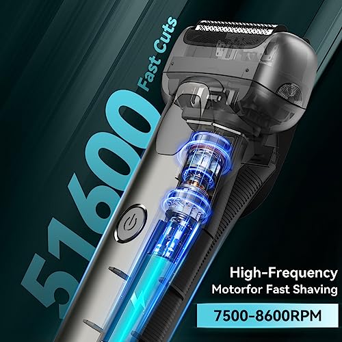 Electric Razor for Men, kensen Men's Double Speed Foil Electric Razor, Wet/Dry IPX6 Waterproof Electric Shavers for Men with Pop-up Beard Trimmer, Cordless Rechargeable Mens Razor