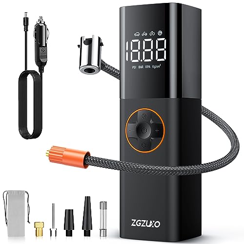 ZGZUXO Tire Inflator Portable Air Compressor,DC 12V Small Pump for Car Tires,150PSI Electric with Digital Pressure Gauge,LED Light Motorcycle Bike Ball,Bike Pump,Black-orange (CZK-3640)