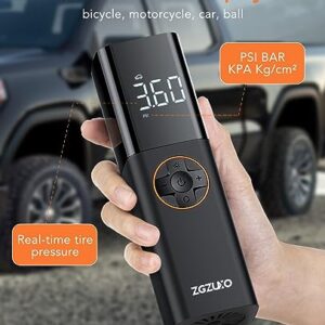 ZGZUXO Tire Inflator Portable Air Compressor,DC 12V Small Pump for Car Tires,150PSI Electric with Digital Pressure Gauge,LED Light Motorcycle Bike Ball,Bike Pump,Black-orange (CZK-3640)