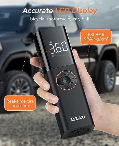 ZGZUXO Tire Inflator Portable Air Compressor,DC 12V Small Pump for Car Tires,150PSI Electric with Digital Pressure Gauge,LED Light Motorcycle Bike Ball,Bike Pump,Black-orange (CZK-3640)