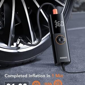 ZGZUXO Tire Inflator Portable Air Compressor,DC 12V Small Pump for Car Tires,150PSI Electric with Digital Pressure Gauge,LED Light Motorcycle Bike Ball,Bike Pump,Black-orange (CZK-3640)