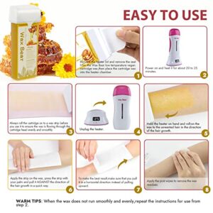 Roll On Wax Kit by Wax Bear - Digital Hair Removal Roller Wax Kit with Wax Cartridge Refills, Wax Heater with Detachable Magnetic Base | Digital Temperature Display | Easy to Use | For Women and Men