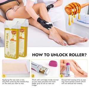 Roll On Wax Kit by Wax Bear - Digital Hair Removal Roller Wax Kit with Wax Cartridge Refills, Wax Heater with Detachable Magnetic Base | Digital Temperature Display | Easy to Use | For Women and Men