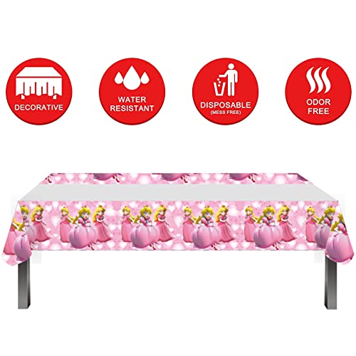 Princess Peach Party Supplies,Girls Birthday Table Plates and Napkins Tablecloth Cover Centerpiece Mario Theme Decoration