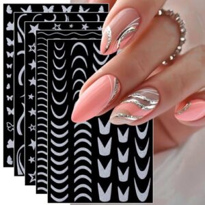 jmeowio 8 sheets french tip nail art stickers decals self-adhesive pegatinas uñas white line nail supplies nail art design decoration accessories