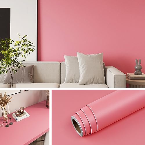 Livelynine Blush Pink Wallpaper Stick and Peel Removable Neon Contact Paper Peel and Stick Wallpaper for Bedroom Girls Kids Room Locker Classroom Coral Pink Vinyl Wrap for Cabinets Desk 15.8x78.8