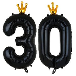 30 balloon number 40 inch black number 30 balloons mylar foil helium crown number balloons black themed graduation anniversary children's day party 30th birthday decor supplies