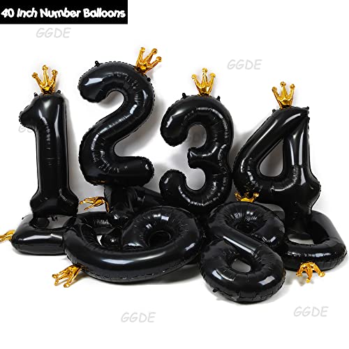 30 Balloon Number 40 Inch Black Number 30 Balloons Mylar Foil Helium Crown Number balloons Black Themed Graduation Anniversary Children's Day Party 30th Birthday Decor Supplies