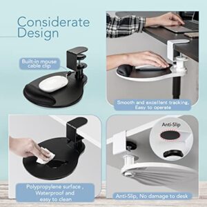 EHO Clamp on Mouse Platform, Clip on Pad Rotating 360 Degree, w/Comfortable Gel Wrist Rest, Ergonomic, Attachment, Slide Out Tray, Suitable for 1.5" Thickness Desk, for Home Office Desk Organizer