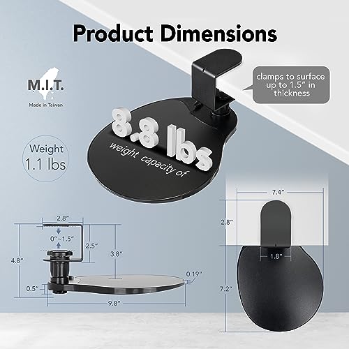 EHO Clamp on Mouse Platform, Clip on Pad Rotating 360 Degree, w/Comfortable Gel Wrist Rest, Ergonomic, Attachment, Slide Out Tray, Suitable for 1.5" Thickness Desk, for Home Office Desk Organizer