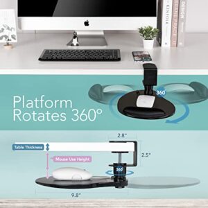 EHO Clamp on Mouse Platform, Clip on Pad Rotating 360 Degree, w/Comfortable Gel Wrist Rest, Ergonomic, Attachment, Slide Out Tray, Suitable for 1.5" Thickness Desk, for Home Office Desk Organizer