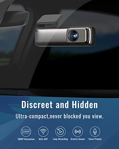 Dash Cam,1080P WiFi Dash Camera for Cars,Dash cam Front with App,Car Camera with Night Vision,170° Wide Angle WDR,24 Hours Parking Mode,G-Sensor,Loop Recording,Support 128GB Max-Hardwiring kit