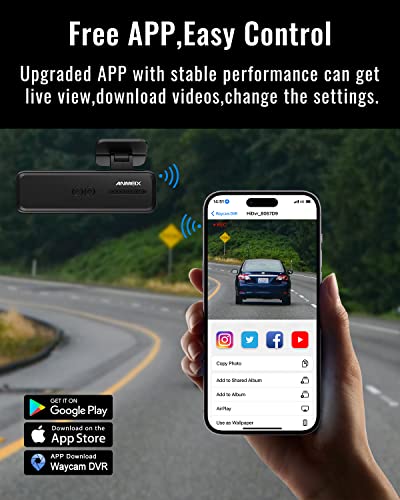 Dash Cam,1080P WiFi Dash Camera for Cars,Dash cam Front with App,Car Camera with Night Vision,170° Wide Angle WDR,24 Hours Parking Mode,G-Sensor,Loop Recording,Support 128GB Max-Hardwiring kit