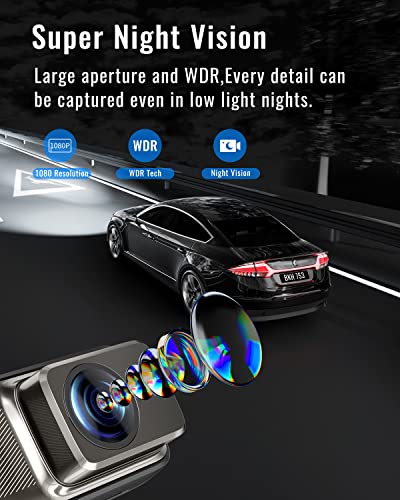 Dash Cam,1080P WiFi Dash Camera for Cars,Dash cam Front with App,Car Camera with Night Vision,170° Wide Angle WDR,24 Hours Parking Mode,G-Sensor,Loop Recording,Support 128GB Max-Hardwiring kit