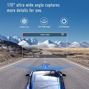 Dash Cam,1080P WiFi Dash Camera for Cars,Dash cam Front with App,Car Camera with Night Vision,170° Wide Angle WDR,24 Hours Parking Mode,G-Sensor,Loop Recording,Support 128GB Max-Hardwiring kit