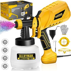 alloyman paint sprayer, 650w hvlp electric paint sprayer, 4 nozzles and 3 patterns, with 1200ml large container spray gun, easy to clean, paint sprayers for home interior and exterior