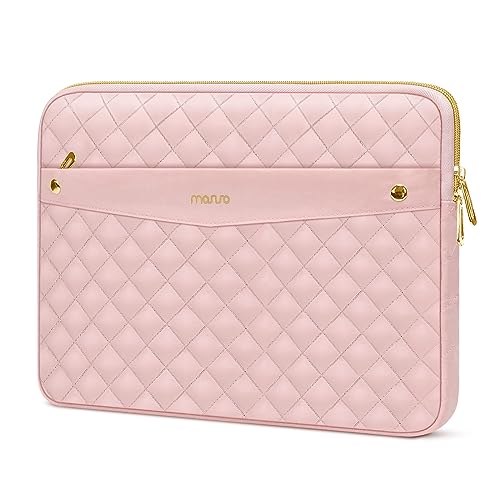 MOSISO Laptop Sleeve Compatible with MacBook Air/Pro, 13-13.3 inch Notebook,Compatible with MacBook Pro 14 inch 2023-2021 A2779 M2 A2442 M1, Square Quilted Polyester Horizontal Carrying Bag,Chalk Pink