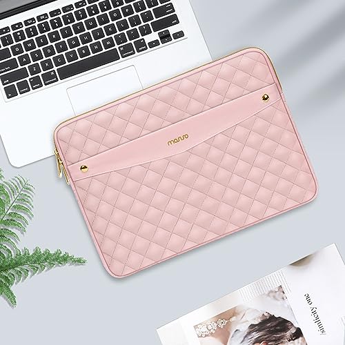 MOSISO Laptop Sleeve Compatible with MacBook Air/Pro, 13-13.3 inch Notebook,Compatible with MacBook Pro 14 inch 2023-2021 A2779 M2 A2442 M1, Square Quilted Polyester Horizontal Carrying Bag,Chalk Pink