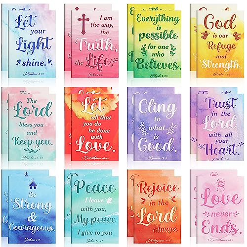 24 Pcs Bible Verse Notebook Religious Motivational Notepads Small Pocket Journal Inspirational Notepads Christian Scripture Notebooks for Office School Travel Supplies, 3.3 x 4.7 Inch (Watercolor)