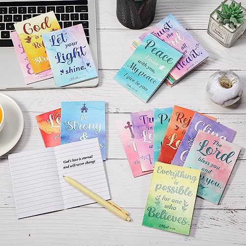 24 Pcs Bible Verse Notebook Religious Motivational Notepads Small Pocket Journal Inspirational Notepads Christian Scripture Notebooks for Office School Travel Supplies, 3.3 x 4.7 Inch (Watercolor)