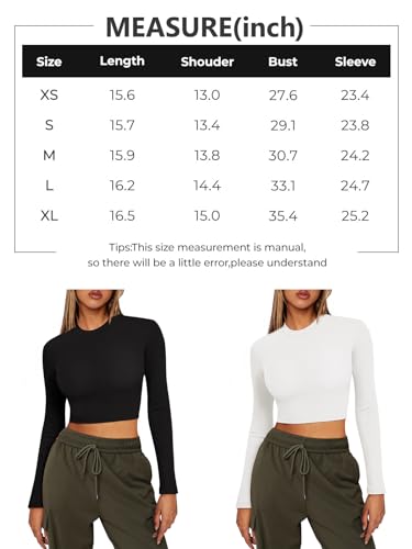 Trendy Queen Long Sleeve Shirt Women Ribbed Basic Cute Cropped Tight Slim Fitted Shirts Fall Fashion Y2k Crop Tops Teen Girls 2023 Trendy Black