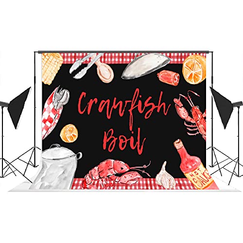 Lofaris Crawfish Boil Backdrop Sign Large Block Party Birthday Banner Decoration Crawfish Boil Party Supplies Photograph Background Indoor Outdoor Banner Decorations Cake Table Studio Props 7x5ft