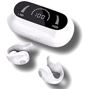 open ear headphones,wireless bluetooth earbuds,bone conduction headphones, sport earbuds,bluetooth 5.3 clip-on earphones,premium sound, noise cancelling, 32 hours playtime with case (white