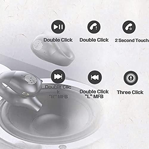 Open Ear Headphones,Wireless Bluetooth Earbuds,Bone Conduction Headphones, Sport Earbuds,Bluetooth 5.3 Clip-on Earphones,Premium Sound, Noise Cancelling, 32 Hours Playtime with Case (White