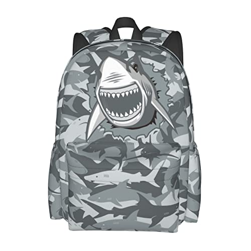 Shark Backpack Adjustable Strap Shoulder Bag Laptop Backpack Casual Daypack For Travel Work 16 Inches