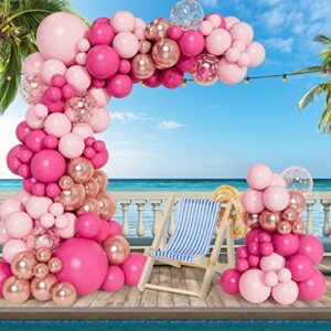 138pcs Pink Balloon Arch Garland Kit with Different Size Pastel Hot Pink White Metallic Rose Gold Confetti Balloons for Birthday Baby Shower Princess Theme Wedding Valentine's Party Decorations