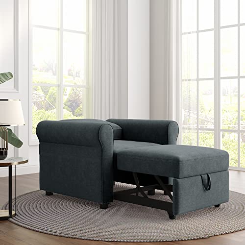 Melpoemene Sleeper Sofa Chair Bed, Modern 3-in-1 Convertible Sofa Bed Pull-Out Sleeper Lounger with Adjustable Backrest for Small Space, Livingroom, Bedroom,Deep Blue