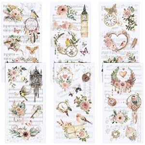 6 sheets flower rub on transfer floral rub on transfers for furniture vintage flower decal stickers for wood furniture summer flower craft wedding decor, 6 x 12 inches (clock)