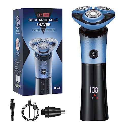 Men Electric Razor, SOPPY Cordless Electric Shaver with 360° Magnetic Head, Rechargeable Wet Dry Shaver, IPX7 Waterproof Electric Razors as Birthday Christmas for Husband Dad, Blue