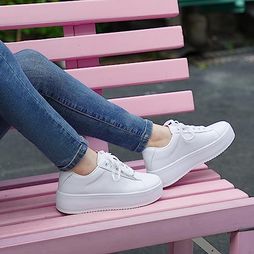 JABASIC Women Fashion Sneakers Low-top Lace-Up Stylish Walking Shoes Comfort Platform Sneakers (8,White)