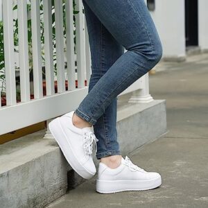 JABASIC Women Fashion Sneakers Low-top Lace-Up Stylish Walking Shoes Comfort Platform Sneakers (8,White)