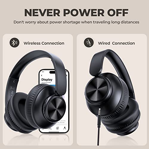 V8 Bluetooth Headphones, 80 Hours Playtime Wireless Headphones with Deep Bass,Lightweight Foldable Headphones Built-in Mic,HiFi Stereo Sound for Travel Work Laptop PC Cellphone