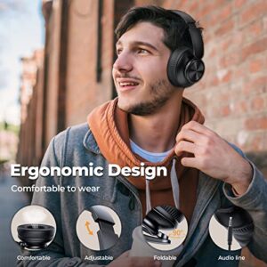 V8 Bluetooth Headphones, 80 Hours Playtime Wireless Headphones with Deep Bass,Lightweight Foldable Headphones Built-in Mic,HiFi Stereo Sound for Travel Work Laptop PC Cellphone