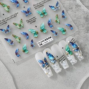butterfly nail art stickers decals 5d embossed nail decals blue green butterfly stereoscopic nail design stickers relief butterfly acrylic self adhesive nail supplies for women manicure decoration