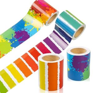 52ft Bulletin Board Border Decorations - 2 Rolls Rainbow Stripes Straight and Ink-Splashing Rolled Border Trim for School Classroom Bulletin Board Chalkboard Decor