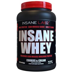insane labz insane whey,100% muscle building whey protein, bcaa amino profile, mass gainer, meal replacement (cookies & cream, 30 servings)