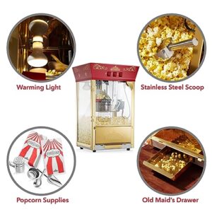 Olde Midway Movie Theater-Style Popcorn Machine Maker with 10-Ounce Kettle - Red, Vintage-Style Countertop Popper