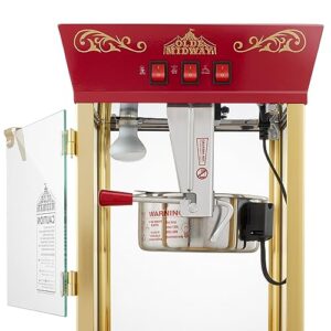 Olde Midway Movie Theater-Style Popcorn Machine Maker with 10-Ounce Kettle - Red, Vintage-Style Countertop Popper