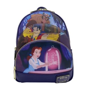 loungefly beauty and the beast scene triple pocket double strap shoulder bag