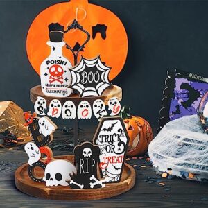 SULOLI Halloween Tiered Tray Decoration, 12 Pcs Halloween Wooden Signs Haunted House Party Farmhouse Rustic Tiered Tray Decor for Home Table Houseroom