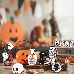 SULOLI Halloween Tiered Tray Decoration, 12 Pcs Halloween Wooden Signs Haunted House Party Farmhouse Rustic Tiered Tray Decor for Home Table Houseroom