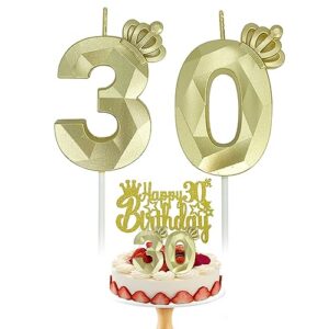 number 30 diamond crown birthday candle (gold)