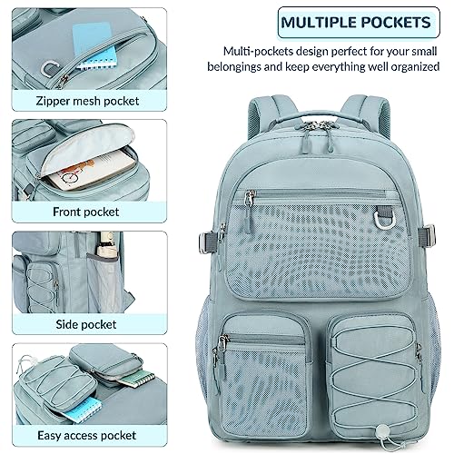 Lohol Water Resistant Daypack with Mulitiple Pockets for Travel Outdoor College, 15.6 inch Laptop Backpack for Men and Women (Grey Blue