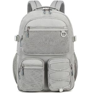 lohol water resistant daypack with mulitiple pockets for travel outdoor college, 15.6 inch laptop backpack for men and women (grey