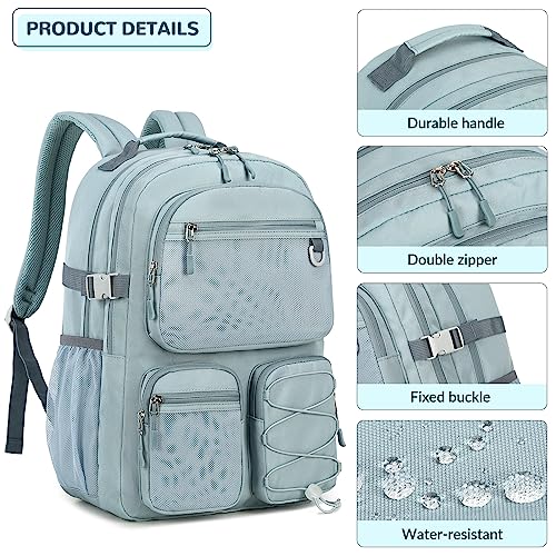 Lohol Water Resistant Daypack with Mulitiple Pockets for Travel Outdoor College, 15.6 inch Laptop Backpack for Men and Women (Grey